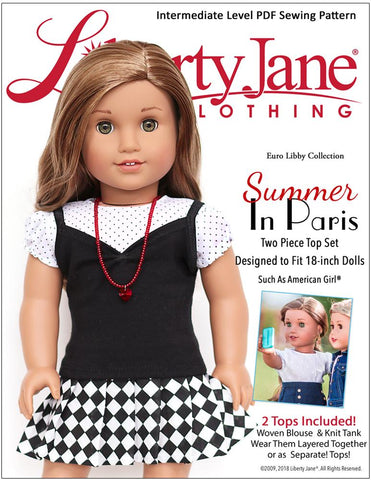 Liberty Jane 18 Inch Modern Summer In Paris Tops 18" Doll Clothes Pattern Pixie Faire