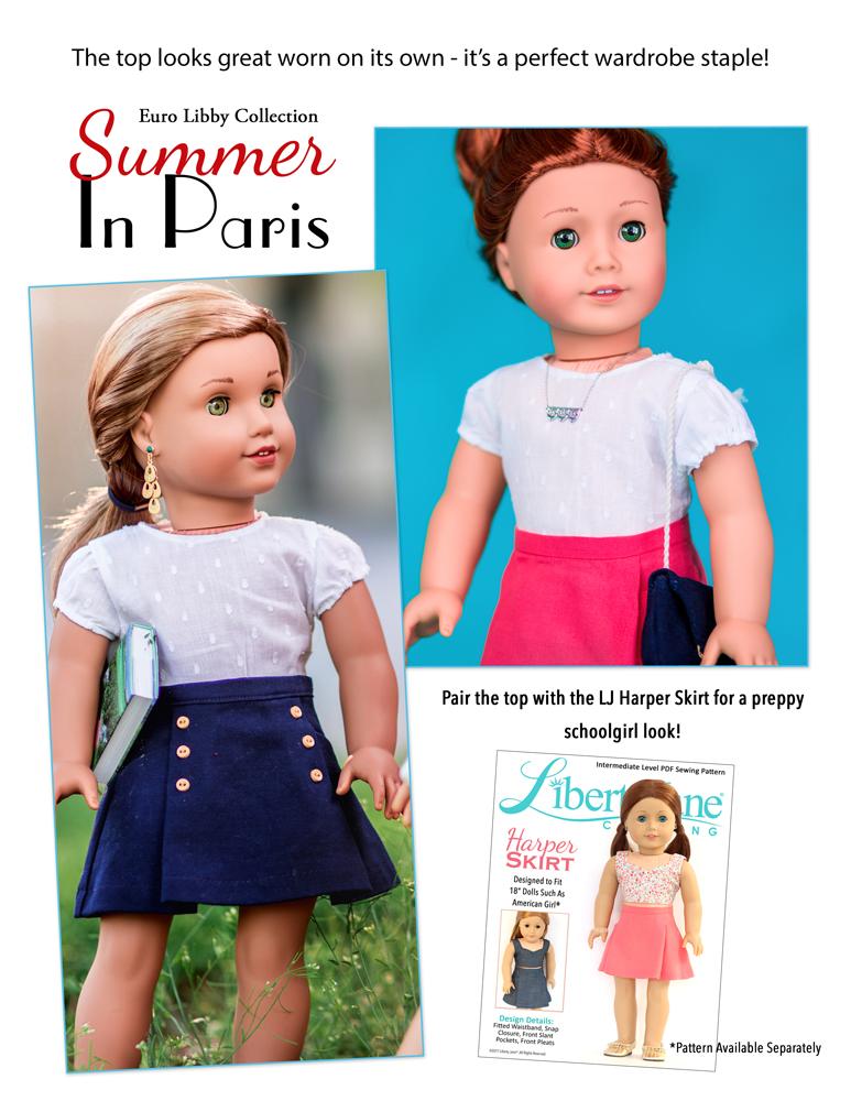 Liberty Jane 18 Inch Modern Summer In Paris Tops 18" Doll Clothes Pattern Pixie Faire