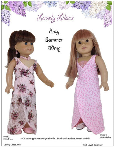 Lovely Lilacs 18 Inch Modern Easy Summer Wrap 18" Doll Clothes Pattern Pixie Faire