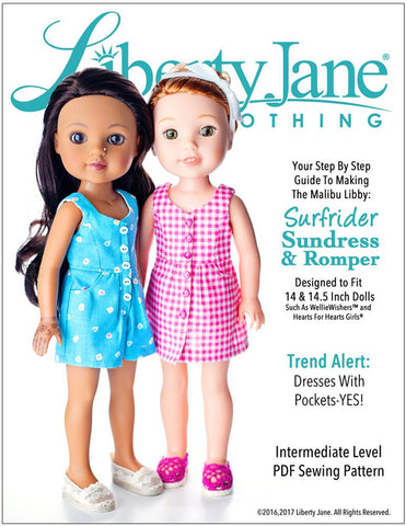 Liberty Jane WellieWishers Surfrider Sundress and Romper 14-14.5" Doll Clothes Pattern Pixie Faire