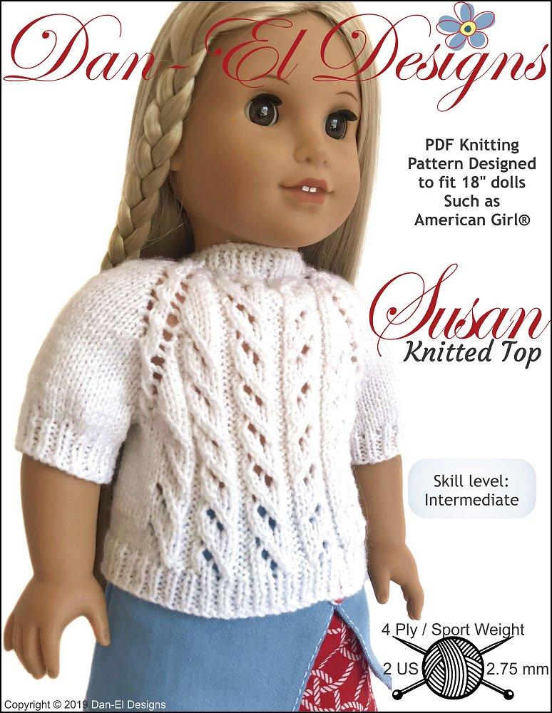 Dan-El Designs Knitting Susan Top 18" Doll Knitting Pattern Pixie Faire