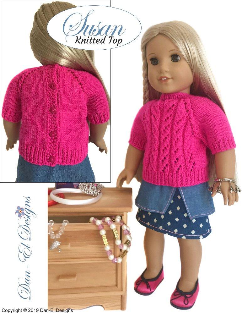 Dan-El Designs Knitting Susan Top 18" Doll Knitting Pattern Pixie Faire