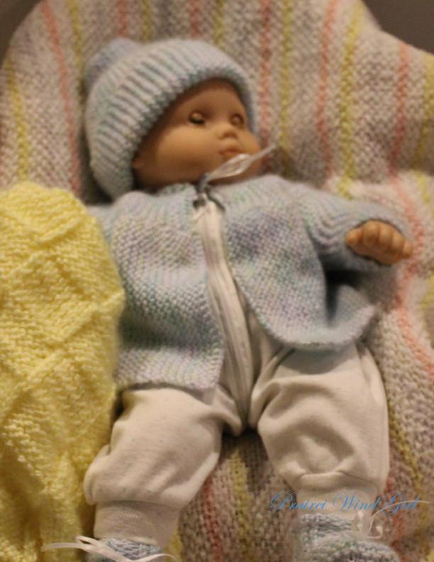 Prairie Wind Girl Bitty Baby/Twin Baby Bailey Knit Sweater and Blankie Knitting Pattern Pixie Faire