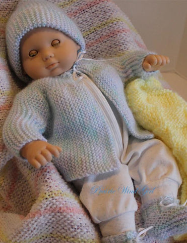 Prairie Wind Girl Bitty Baby/Twin Baby Bailey Knit Sweater and Blankie Knitting Pattern Pixie Faire