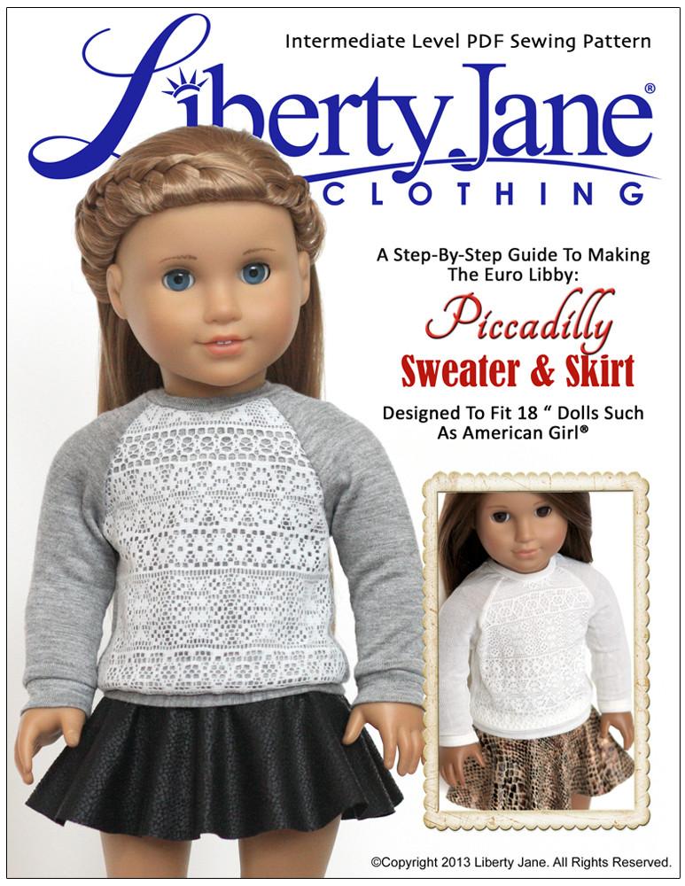 Liberty Jane 18 Inch Modern Piccadilly Sweater and Skirt Bundle 18" Doll Clothes Pattern Pixie Faire