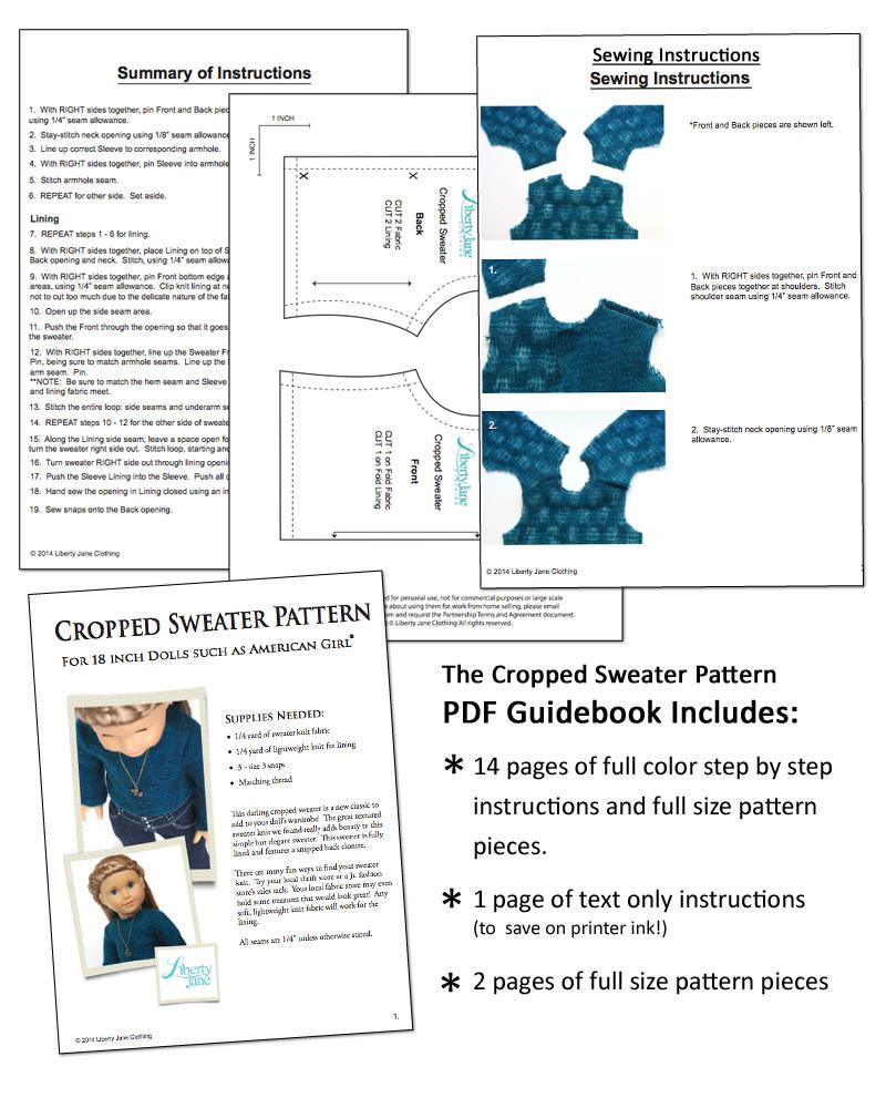 Liberty Jane 18 Inch Modern Cropped Sweater 18" Doll Clothes Pattern Pixie Faire