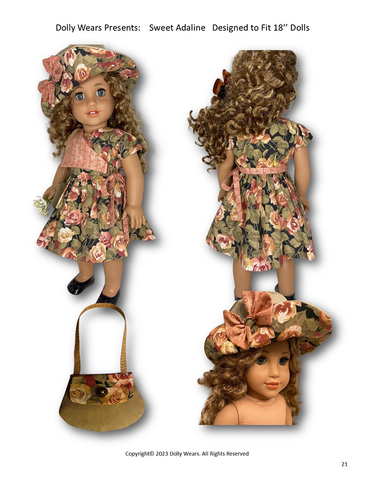 Dolly Wears 18 Inch Historical Sweet Adaline 18" Doll Clothes Pattern Pixie Faire