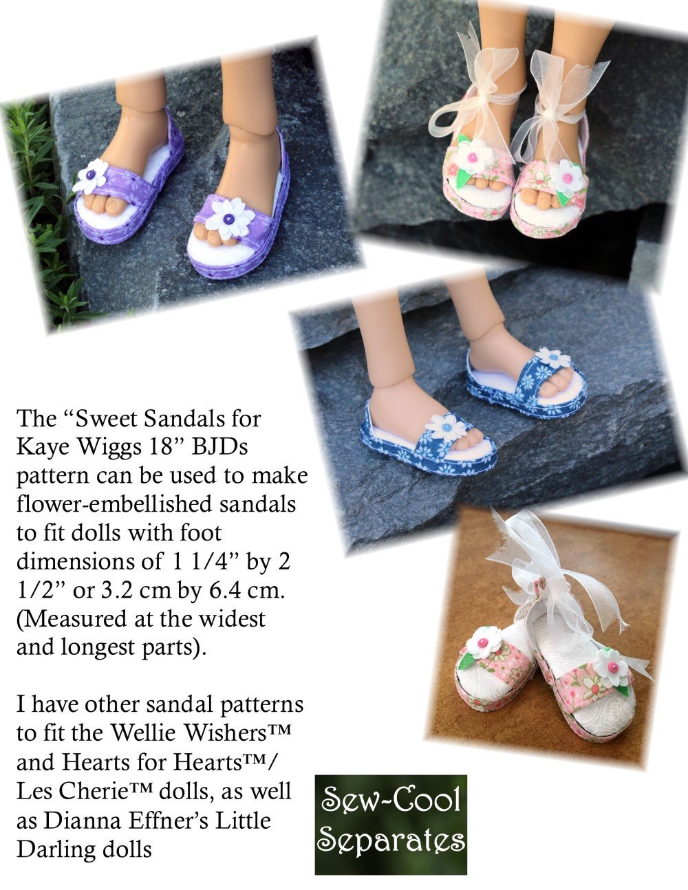 Sew Cool Separates BJD Sweet Sandals Pattern for MSD Ball Jointed Dolls Pixie Faire