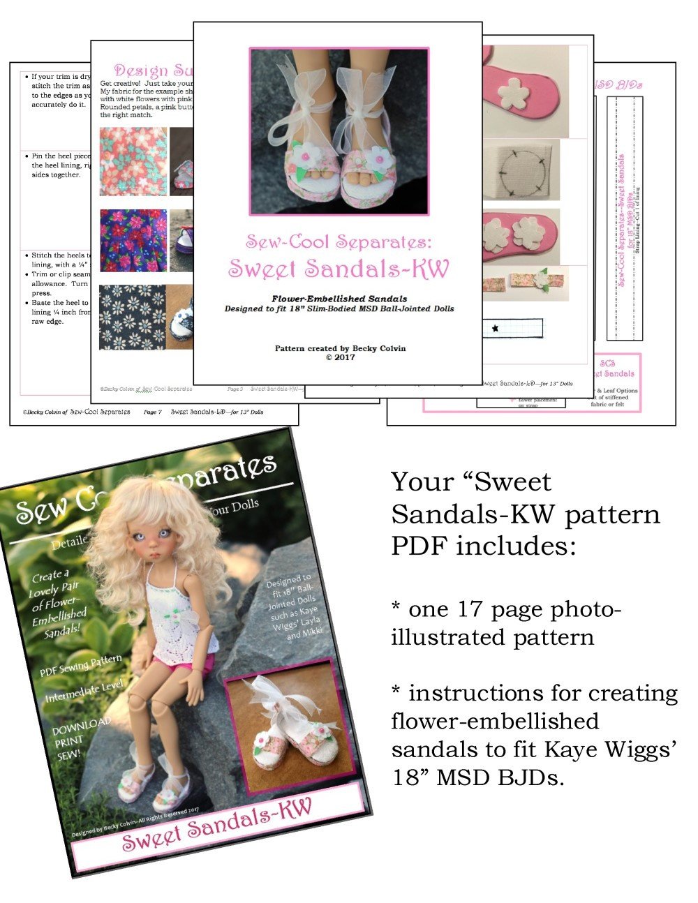 Sew Cool Separates BJD Sweet Sandals Pattern for MSD Ball Jointed Dolls Pixie Faire