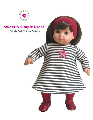 123 Mulberry Street Bitty Baby/Twin Sweet & Simple Dress 15" Baby Doll Clothes Pattern Pixie Faire