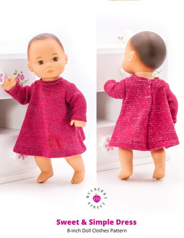 123 Mulberry Street 8" Baby Dolls Sweet & Simple Dress 8" Baby Doll Clothes Pattern Pixie Faire