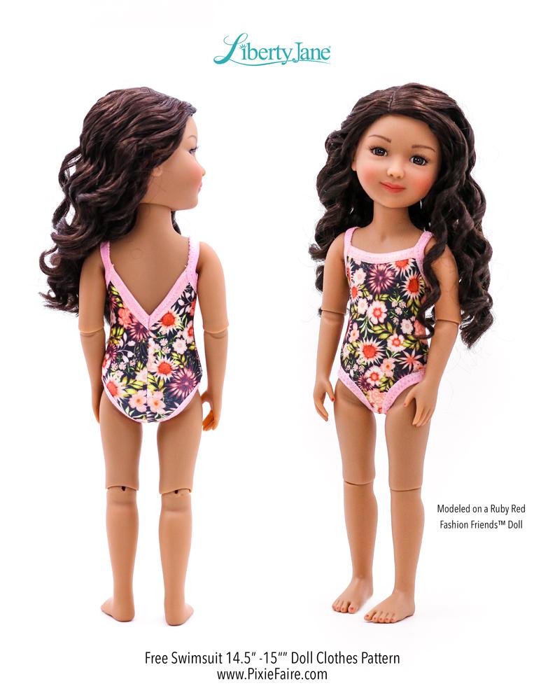 Liberty Jane WellieWishers FREE Swimsuit 14.5"-15" Doll Clothes Pattern Pixie Faire