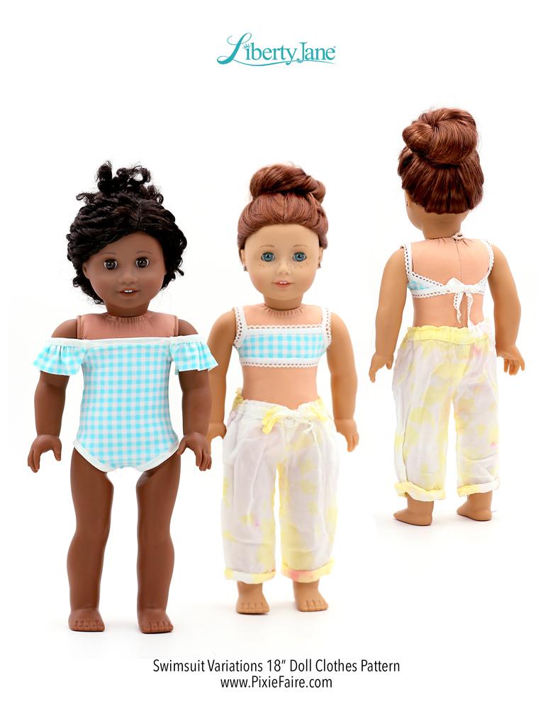 Liberty Jane 18 Inch Modern Swimsuit Variations 18" Doll Clothes Pattern Pixie Faire
