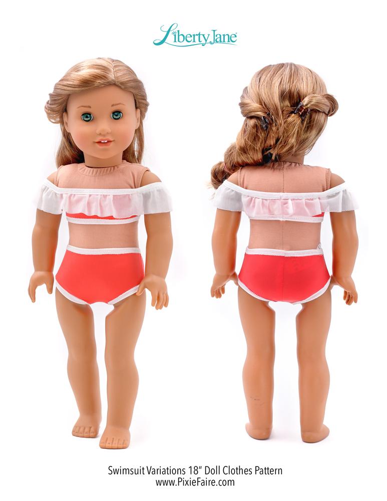 Liberty Jane 18 Inch Modern Swimsuit Variations 18" Doll Clothes Pattern Pixie Faire