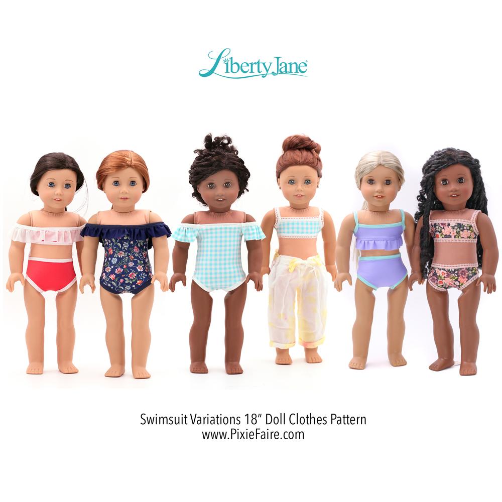 Liberty Jane 18 Inch Modern Swimsuit Variations 18" Doll Clothes Pattern Pixie Faire