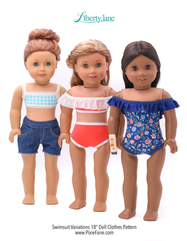 Liberty Jane 18 Inch Modern Swimsuit Variations 18" Doll Clothes Pattern Pixie Faire