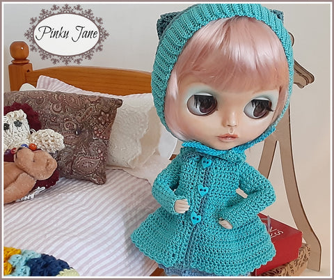 Pinku Jane Blythe/Pullip Swing Coat & Winter Helmet Crochet Pattern For 12" Blythe Dolls Pixie Faire