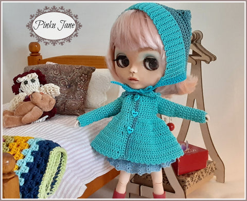Pinku Jane Blythe/Pullip Swing Coat & Winter Helmet Crochet Pattern For 12" Blythe Dolls Pixie Faire