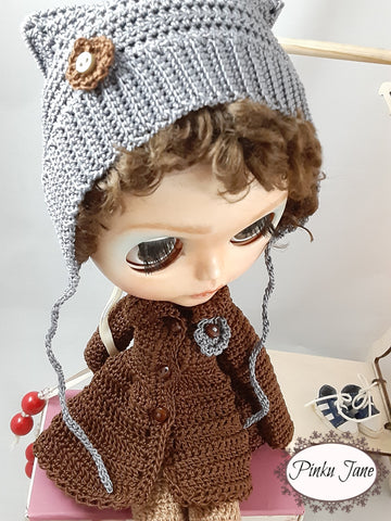 Pinku Jane Blythe/Pullip Swing Coat & Winter Helmet Crochet Pattern For 12" Blythe Dolls Pixie Faire