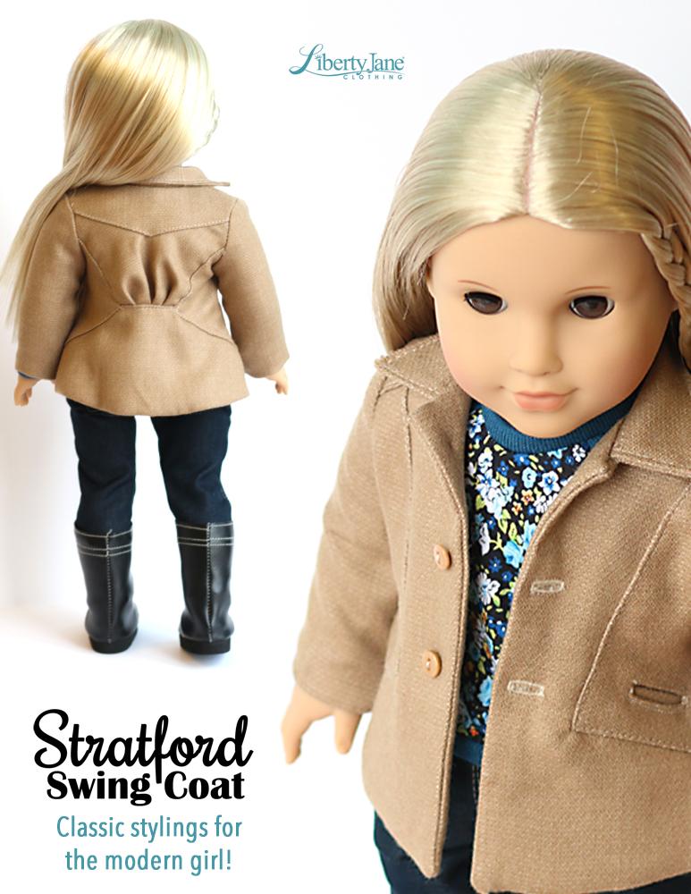 Liberty Jane 18 Inch Modern Stratford Swing Coat 18" Doll Clothes Pattern Pixie Faire