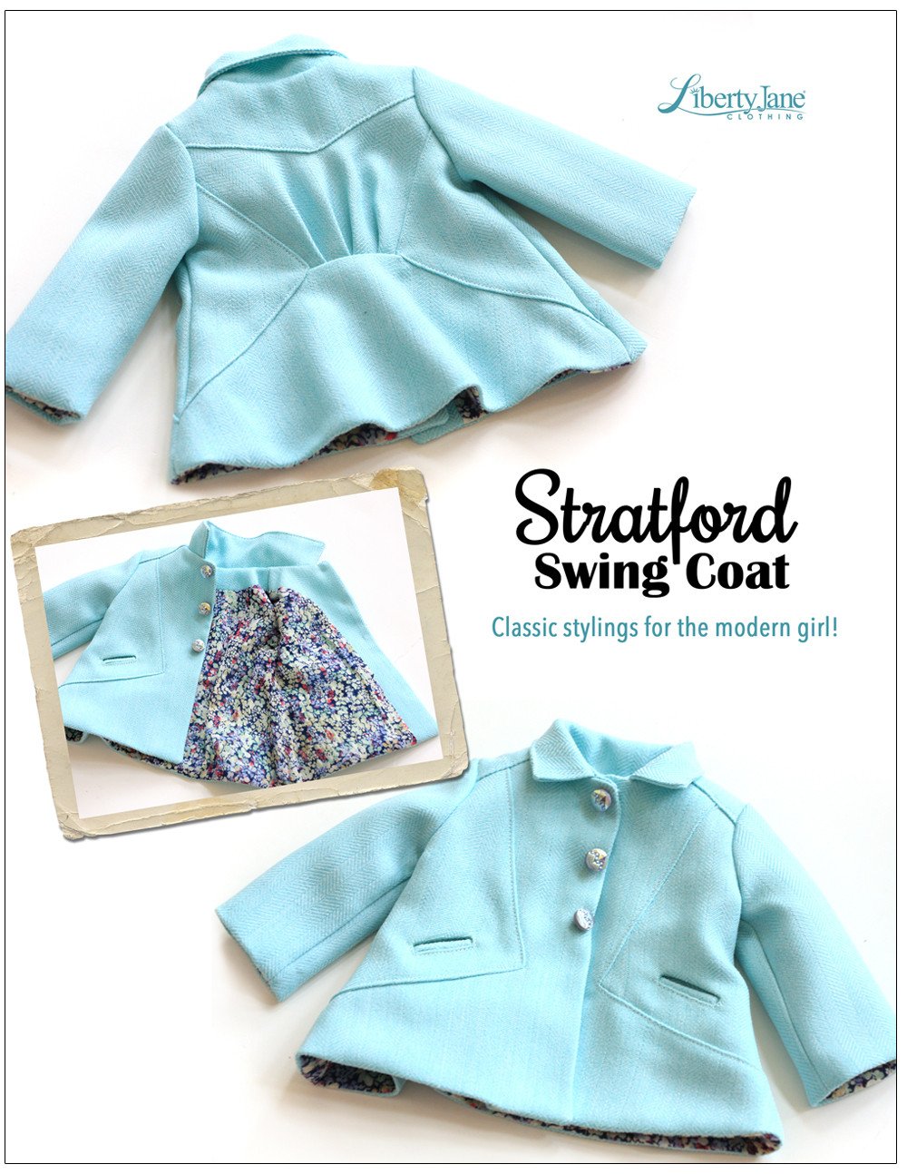 Liberty Jane 18 Inch Modern Stratford Swing Coat 18" Doll Clothes Pattern Pixie Faire