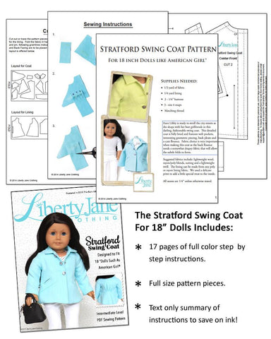 Liberty Jane 18 Inch Modern Stratford Swing Coat 18" Doll Clothes Pattern Pixie Faire