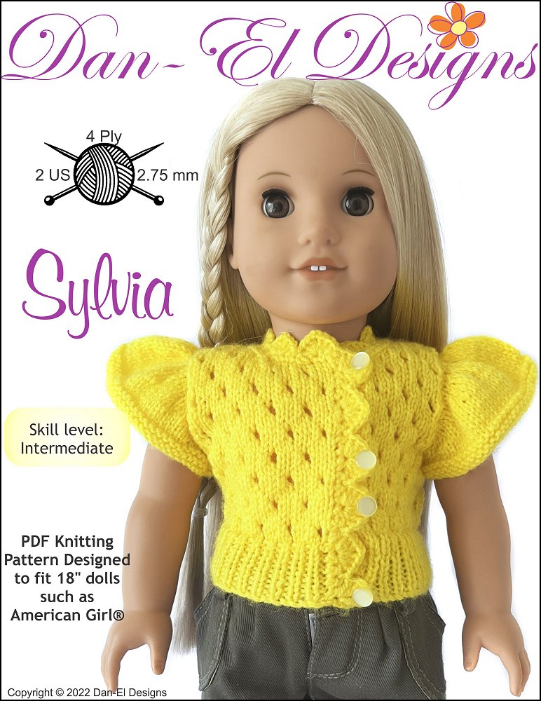 Dan-El Designs Knitting Sylvia 18" Doll Clothes Knitting Pattern Pixie Faire