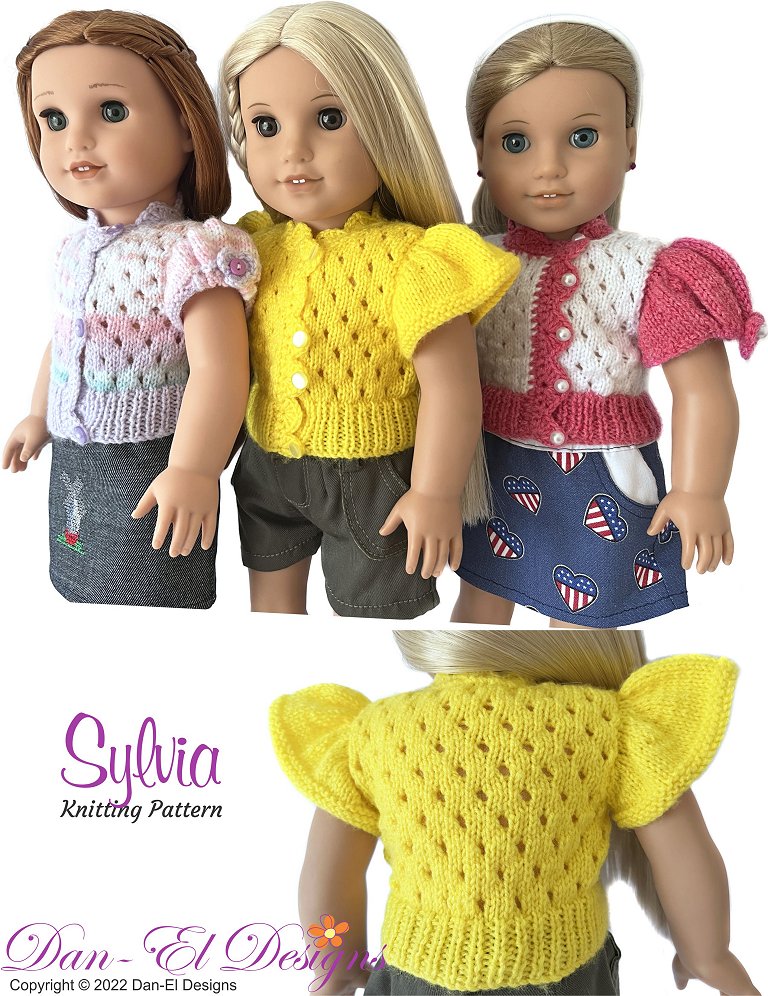 Dan-El Designs Knitting Sylvia 18" Doll Clothes Knitting Pattern Pixie Faire