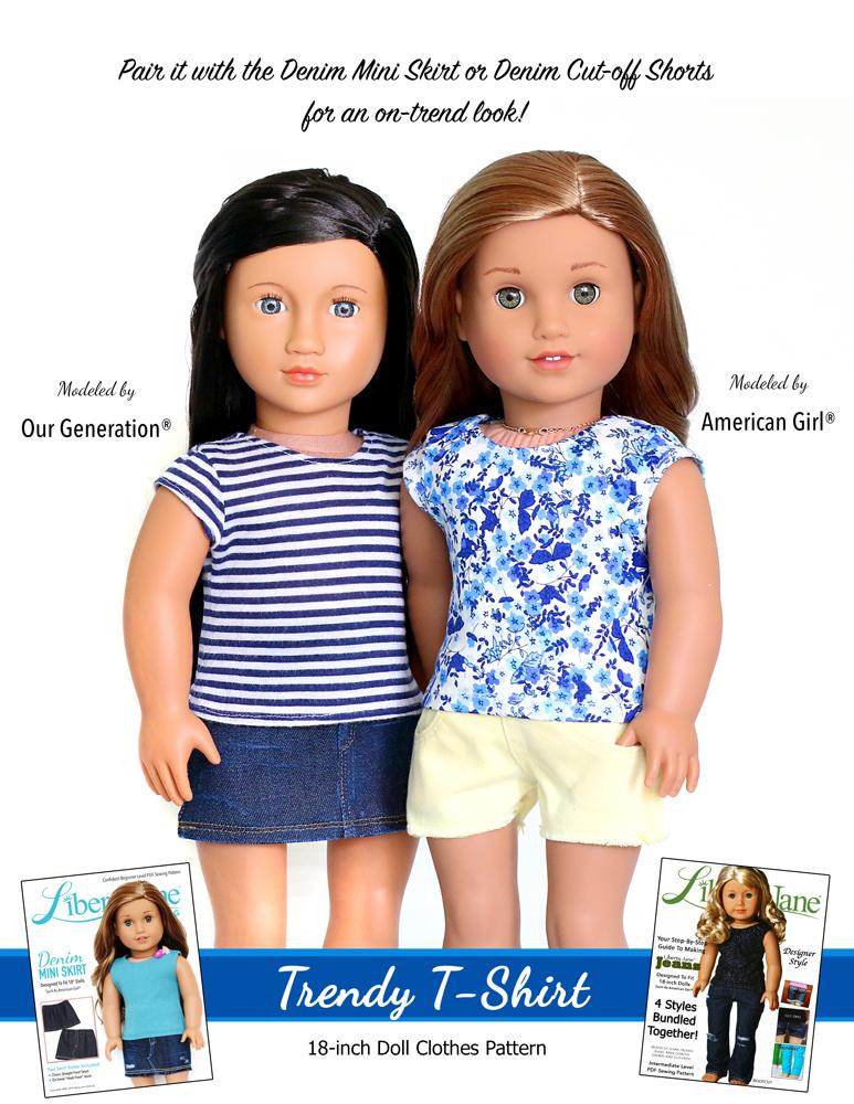 Liberty Jane 18 Inch Modern FREE T-Shirt 18" Doll Clothes Pattern Pixie Faire