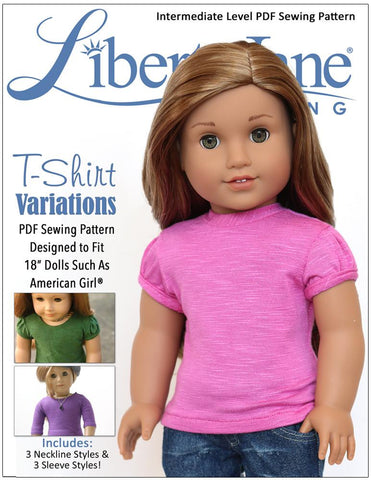 Liberty Jane 18 Inch Modern T-Shirt Variations 18" Doll Clothes Pattern Pixie Faire