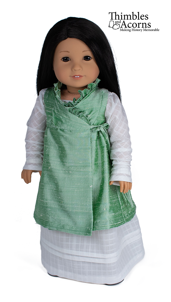 Thimbles and Acorns 18 Inch Historical Wrap-Front Regency Dress 18" Doll Clothes Pixie Faire