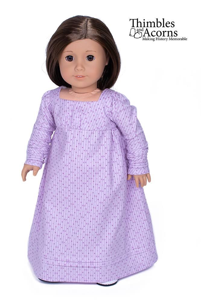 Thimbles and Acorns 18 Inch Historical Wrap-Front Regency Dress 18" Doll Clothes Pixie Faire