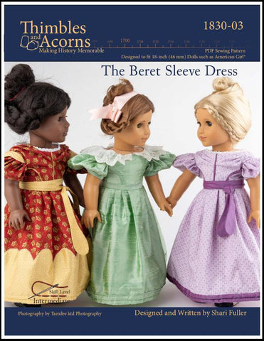 Thimbles and Acorns 18 Inch Historical The Beret Sleeve Dress 18" Doll Clothes Pixie Faire