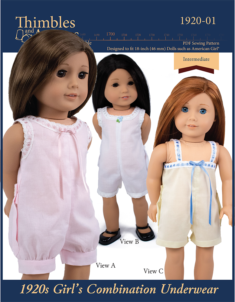 Thimbles and Acorns 18 Inch Historical 1920s Girl's Combination Underwear 18" Doll Clothes Pattern Pixie Faire