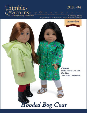 Thimbles and Acorns 18 Inch Modern Hooded Bog Coat 18" Doll Clothes Pattern Pixie Faire