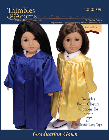 Thimbles and Acorns 18 Inch Modern Graduation Gown 18" Doll Clothes Pattern Pixie Faire