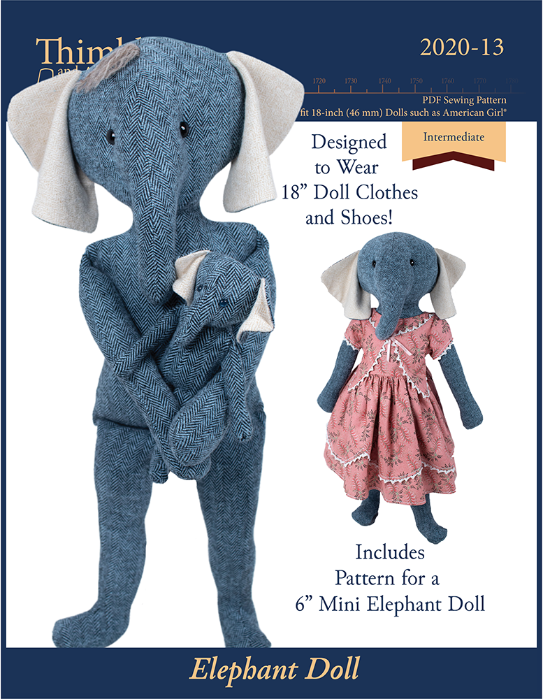 Thimbles and Acorns Cloth doll Elephant Doll 18" Cloth Doll Pattern Pixie Faire