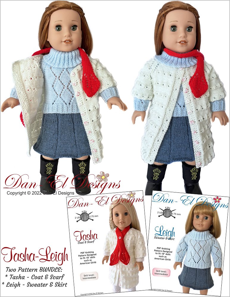 Dan-El Designs Knitting Tasha-Leigh Bundle 18" Doll Clothes Knitting Pattern Pixie Faire