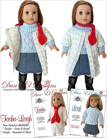 Dan-El Designs Knitting Tasha-Leigh Bundle 18" Doll Clothes Knitting Pattern Pixie Faire