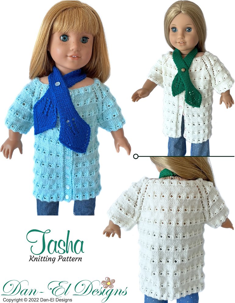 Dan-El Designs Knitting Tasha Coat and Scarf 18" Doll Clothes Knitting Pattern Pixie Faire