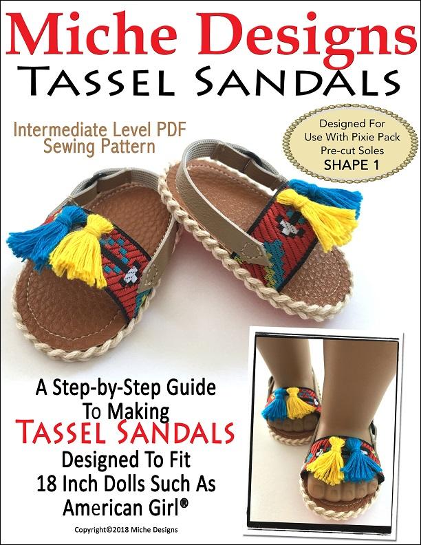 Miche Designs Shoes Tassel Sandals 18" Doll Shoe Pattern Pixie Faire