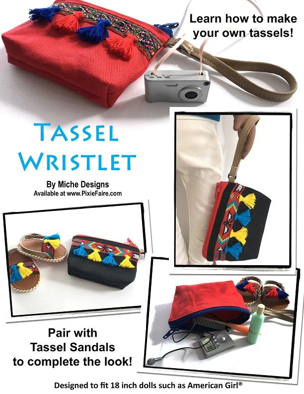 Miche Designs 18 Inch Modern Tassel & Pom-Pom Wristlets 18" Doll Accessory Pattern Pixie Faire