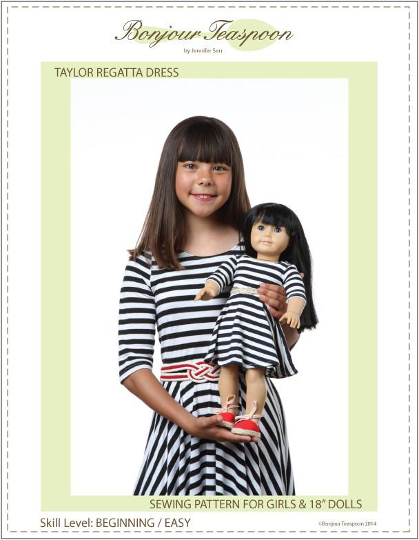 Bonjour Teaspoon Girls Taylor Regatta Dress for Girls and Dolls Bundle Pattern Pixie Faire