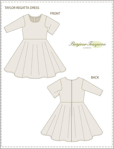 Bonjour Teaspoon Girls Taylor Regatta Dress for Girls and Dolls Bundle Pattern Pixie Faire