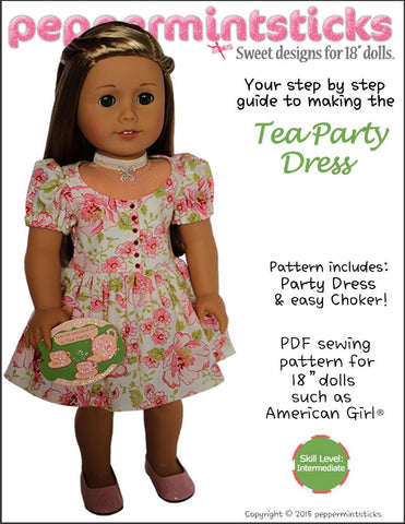 Peppermintsticks 18 Inch Modern The Tea Party Dress 18" Doll Clothes Pattern Pixie Faire