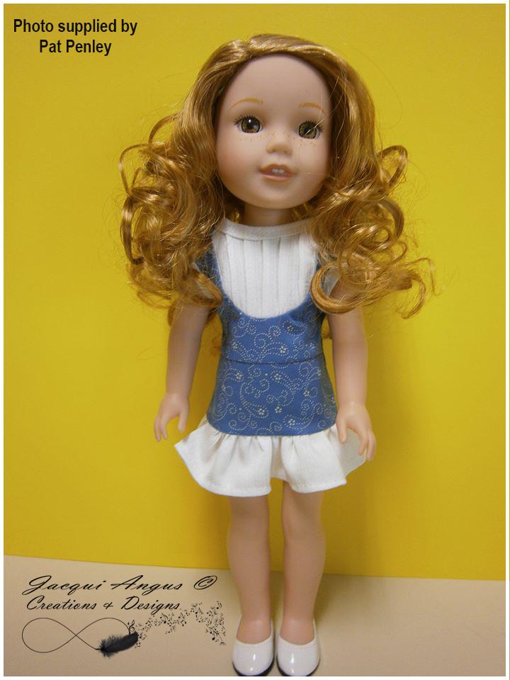 Jacqui Angus Creations & Designs WellieWishers Tea Time Blouse 14.5" Doll Clothes Pattern Pixie Faire