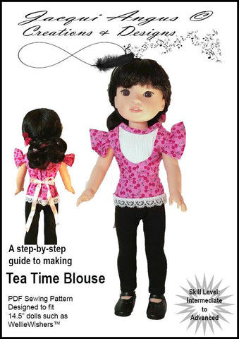 Jacqui Angus Creations & Designs WellieWishers Tea Time Blouse 14.5" Doll Clothes Pattern Pixie Faire