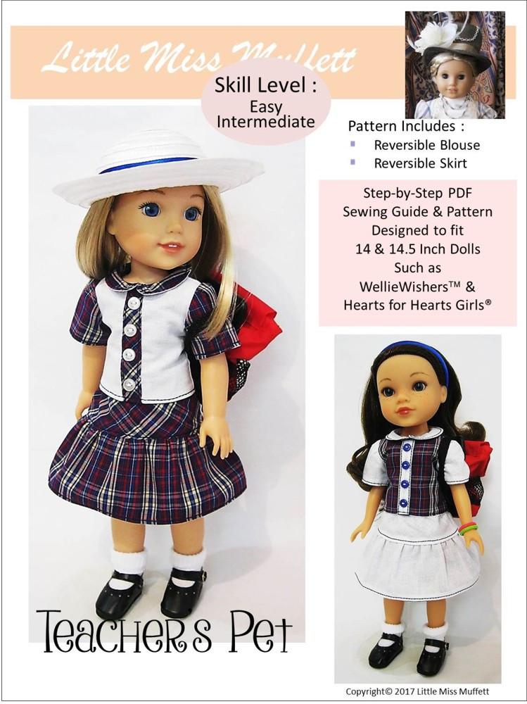 Little Miss Muffett WellieWishers Teacher's Pet 14-14.5" Doll Clothes Pattern Pixie Faire