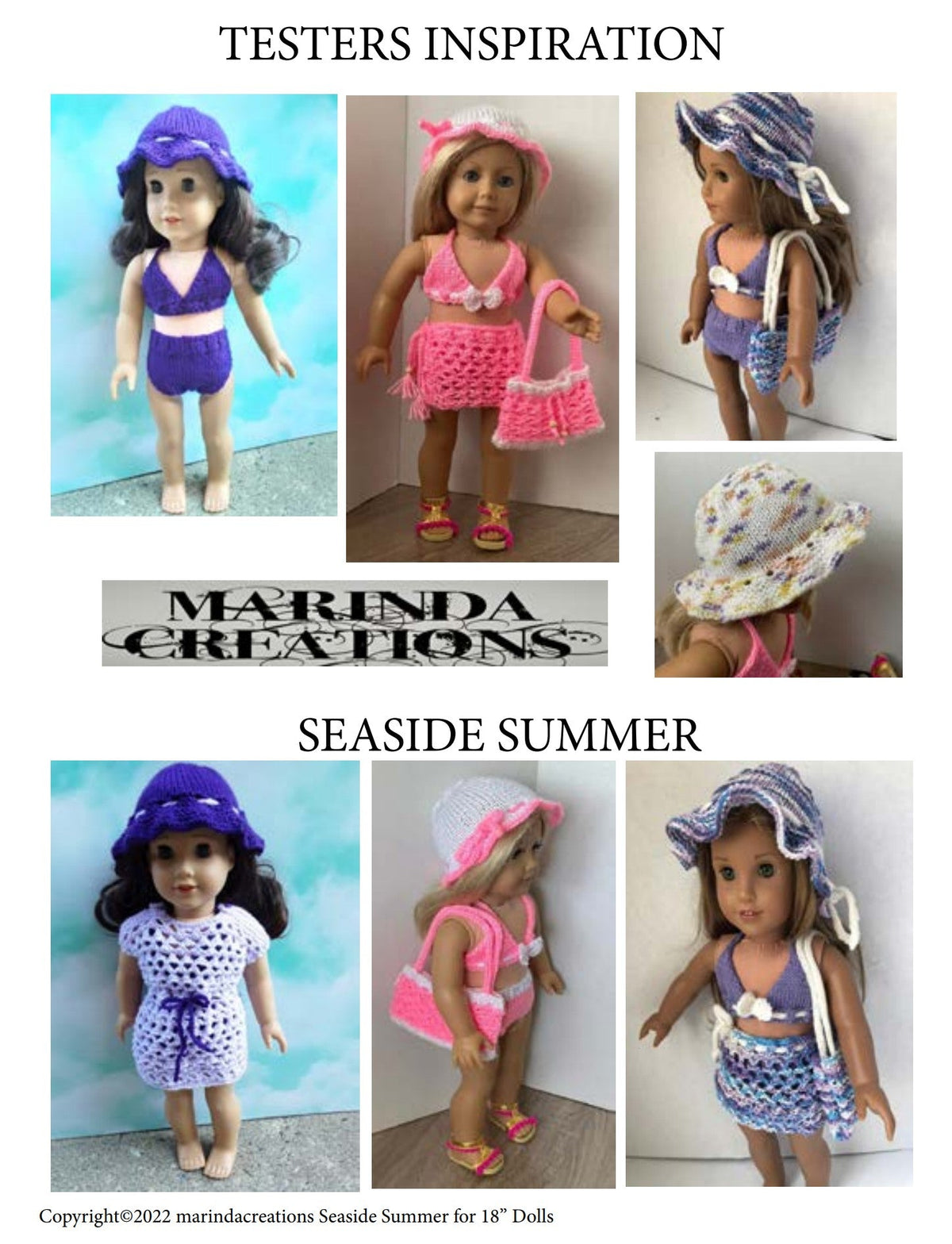 Marinda Creations Knitting Seaside Summer 18" Doll Knitting Pattern Pixie Faire