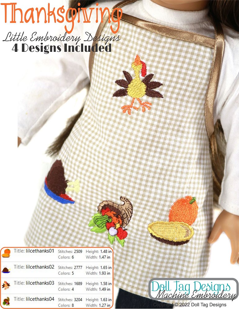 Doll Tag Clothing Machine Embroidery Design Thanksgiving Little Designs for Machine Embroidery Pixie Faire